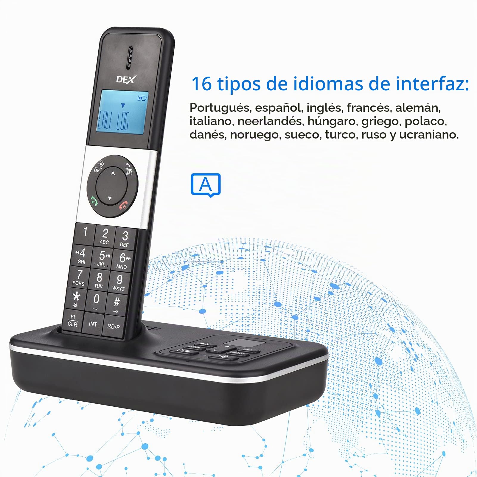 Teléfono Fijo Inalámbrico,D1002 Tam-T Teléfono Inalámbrico de 3 Auriculares con Contestador Automático Identificador de Llamadas/Llamada en Espera Pantalla LCD de 1,6 Pulgadas Pantalla