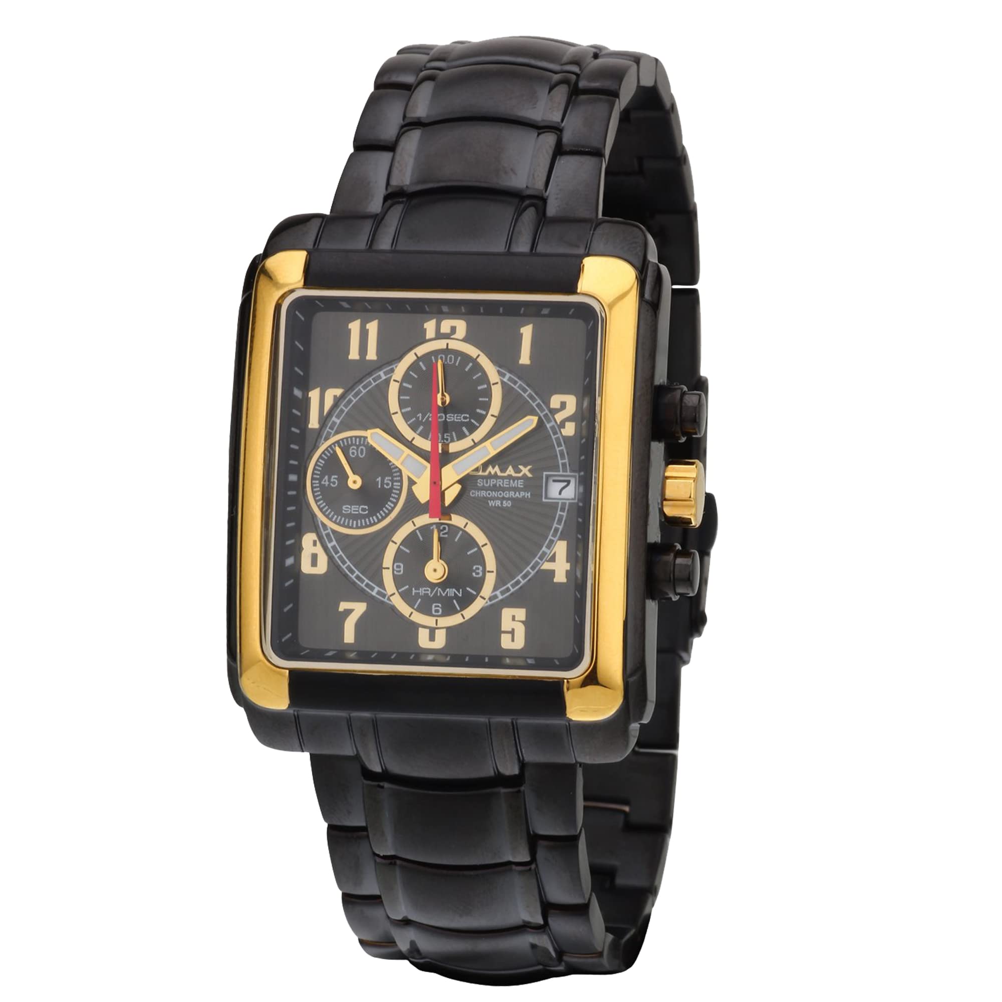 OMAX Date Rectangle Analog Chronograph Dial Stainless Steel Colored Bracelet Chain Mens Watches - CS Models (Black_140) (B01DNUU08A) Amazon Price History, Amazon Price Tracker