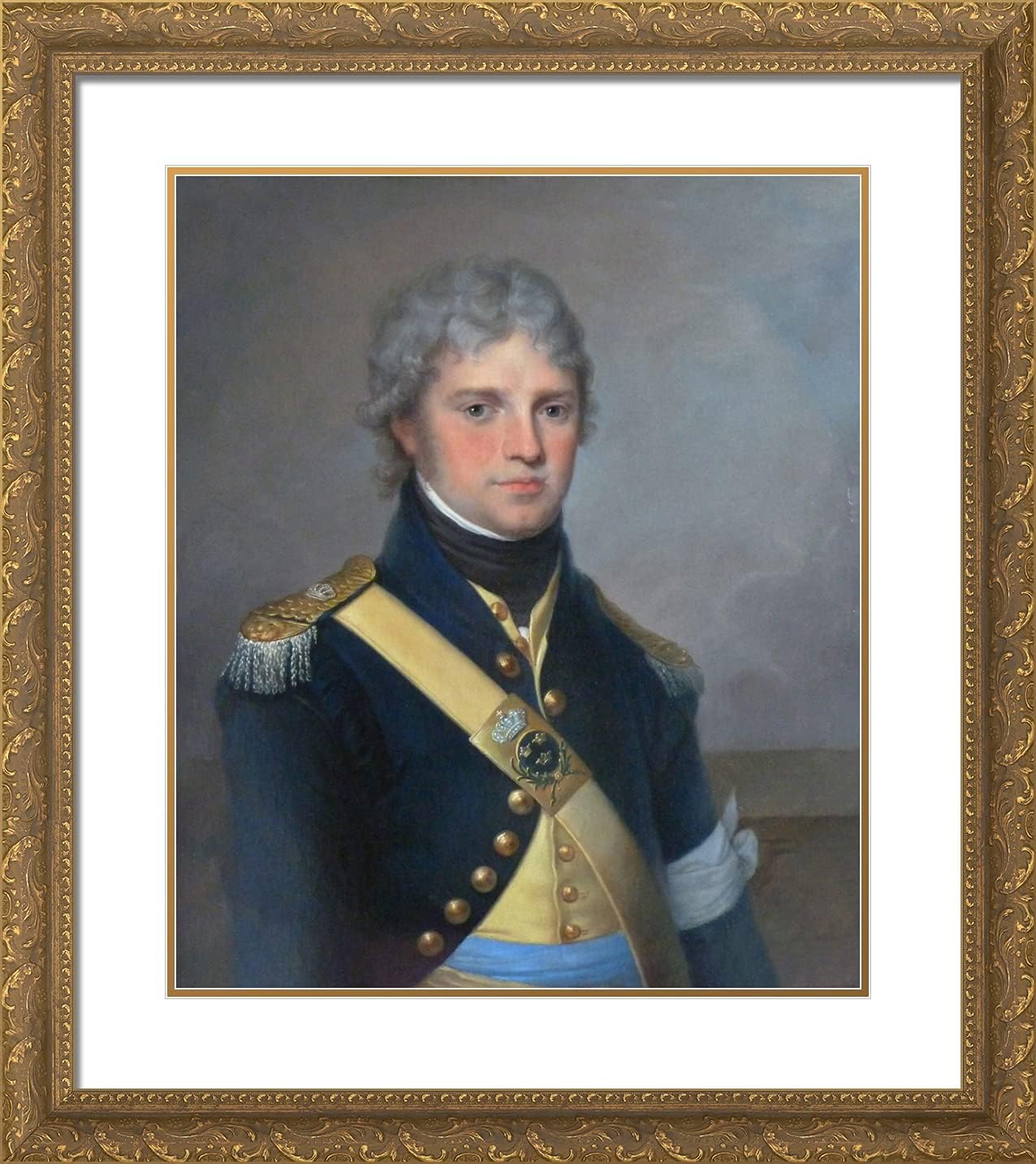 ArtDirect Kauffman, Angelica 20x22 Gold Ornate Framed Art Print with Double Matting Titled: Portrait of Colonel Claes Piper