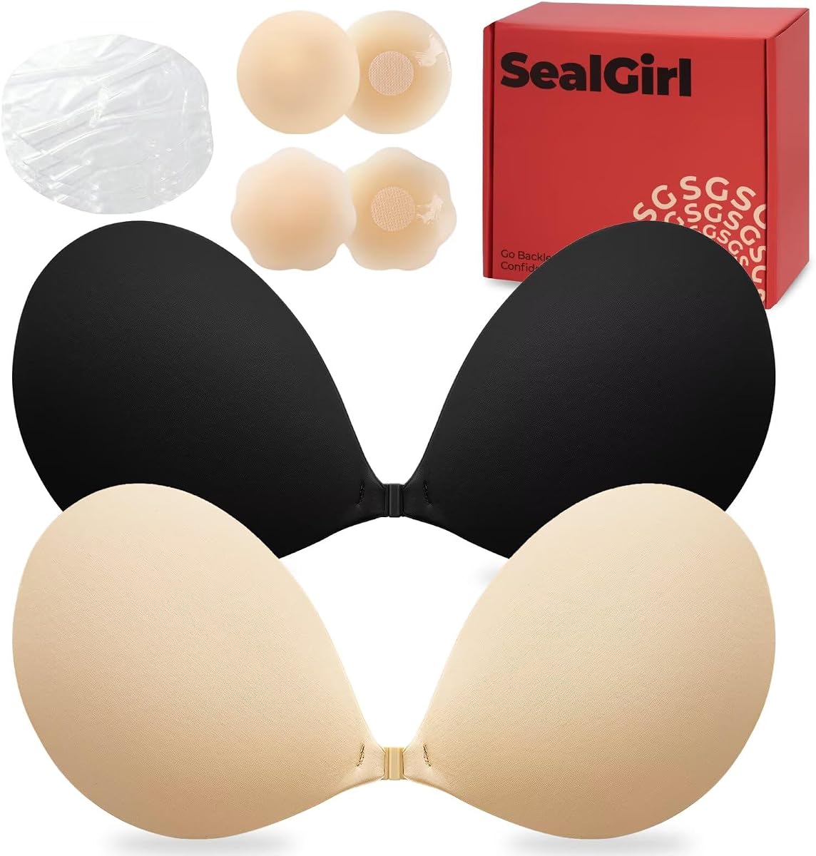 Sticky Bra Push Up - 2 Pairs Backless Strapless Bra Invisible Adhesive Bras for Wedding Prom with Nipple Pasties