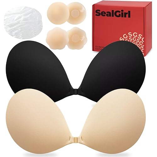 Sticky Bra Push Up - 2 Pairs Backless Strapless Bra Invisible Adhesive Bras for Wedding Prom with Nipple Pasties