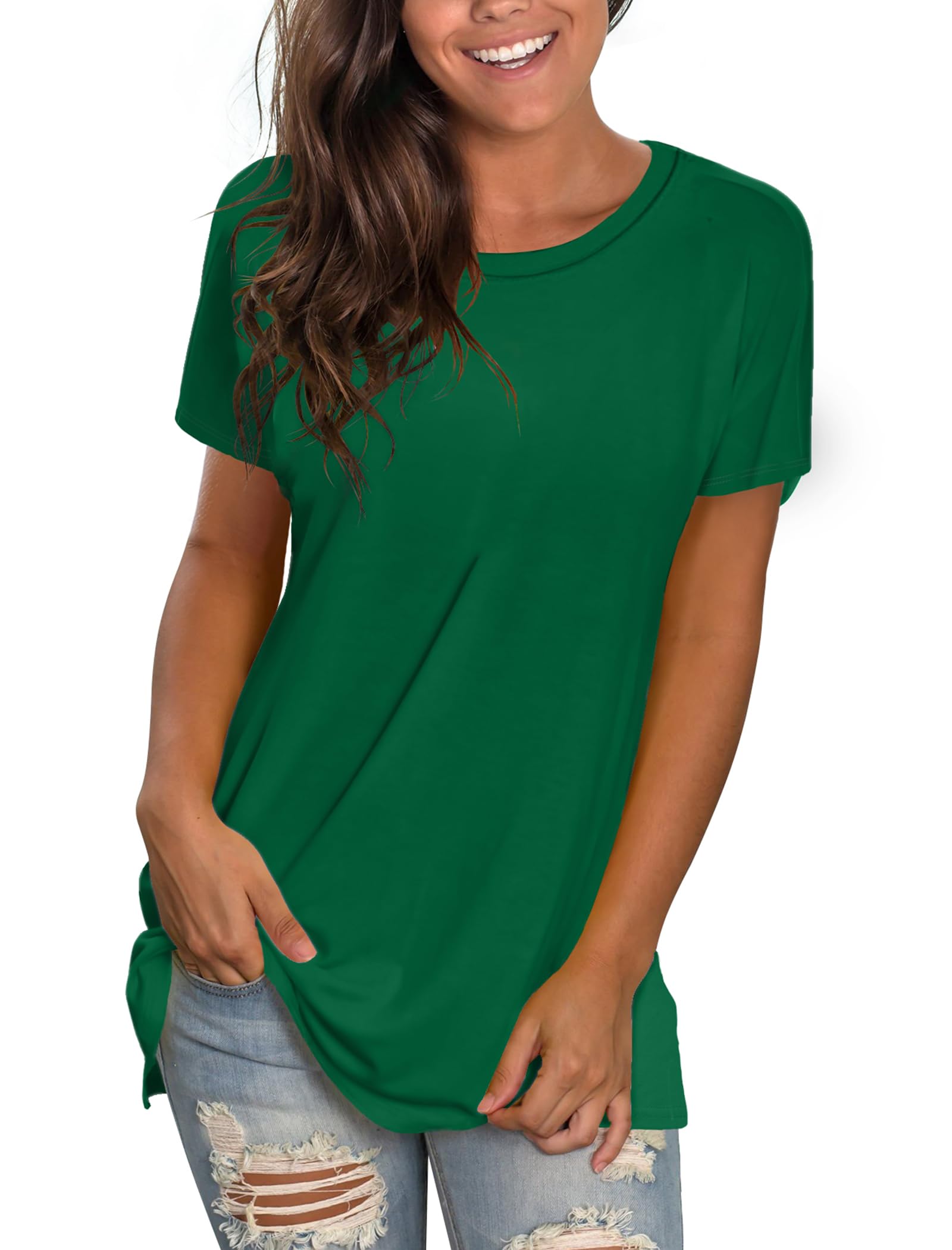 Saloogoe Womens Loose Fit Tshirts Short Sleeve Summer Tops Casual Workout Yoga Tunic T Shirts Tops