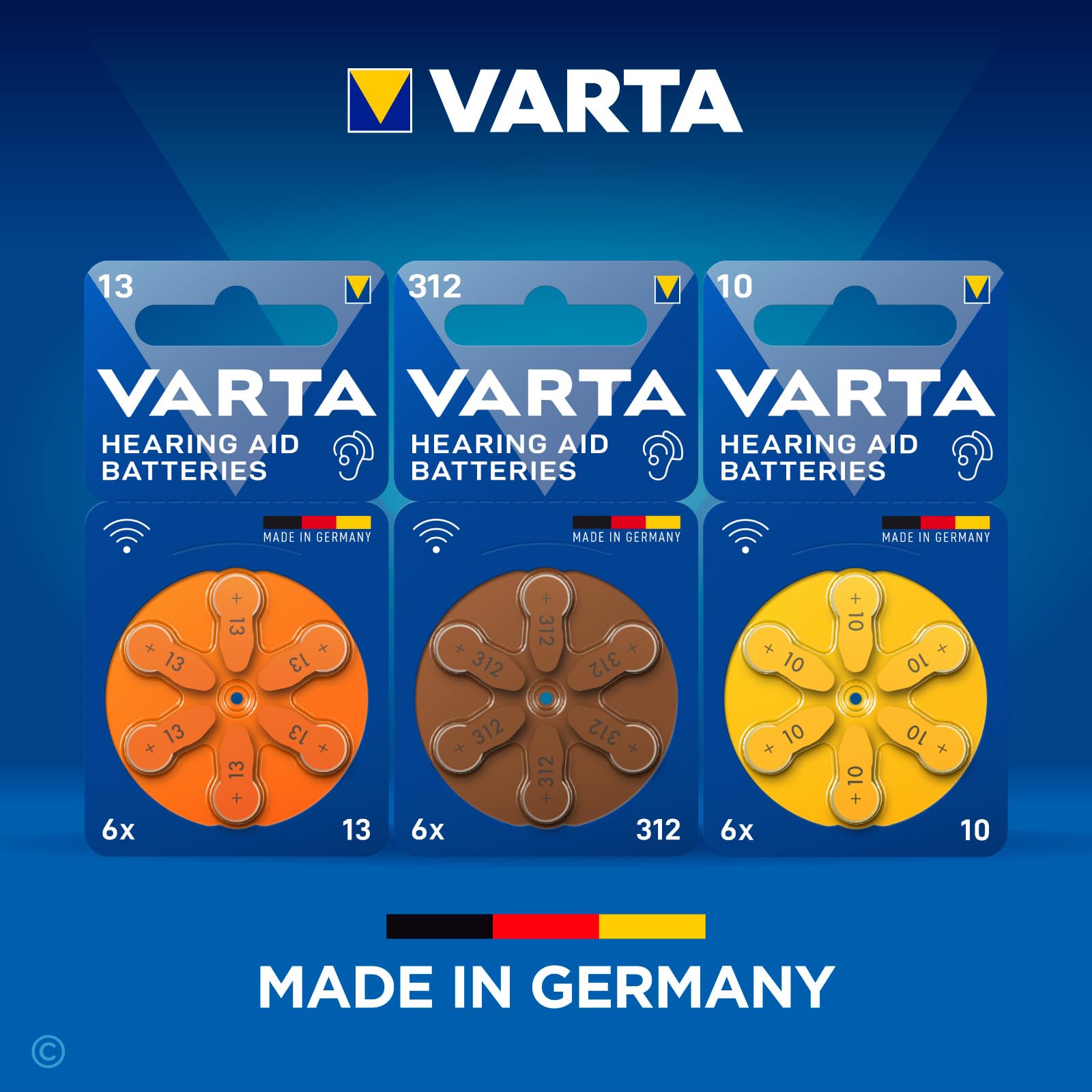 60 Piles Auditives Taille 312 (Marron) PR41 VARTA Zinc Air Tension Stable Longue Durée Résistantes aux Fuites Compatibles avec Tous Les Dispositifs Made in Germany - 10 Blisters de 6 Piles - 4