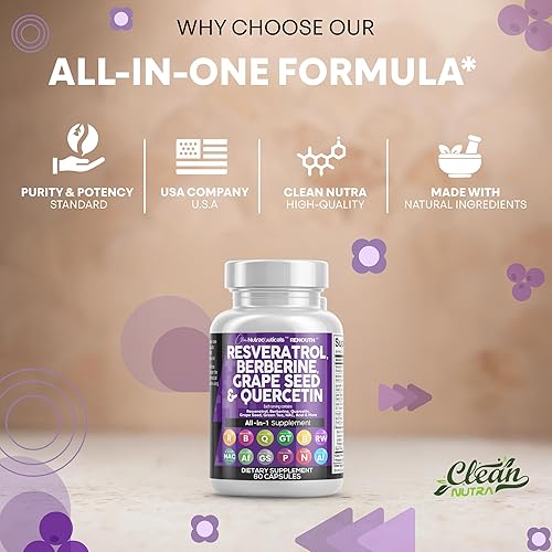 Miniatura 7 de Suplemento de resveratrol limpio | Extracto de semilla de uva berberina Quercetina Extracto de té verde Acai Noni Suplemento de polifenol para