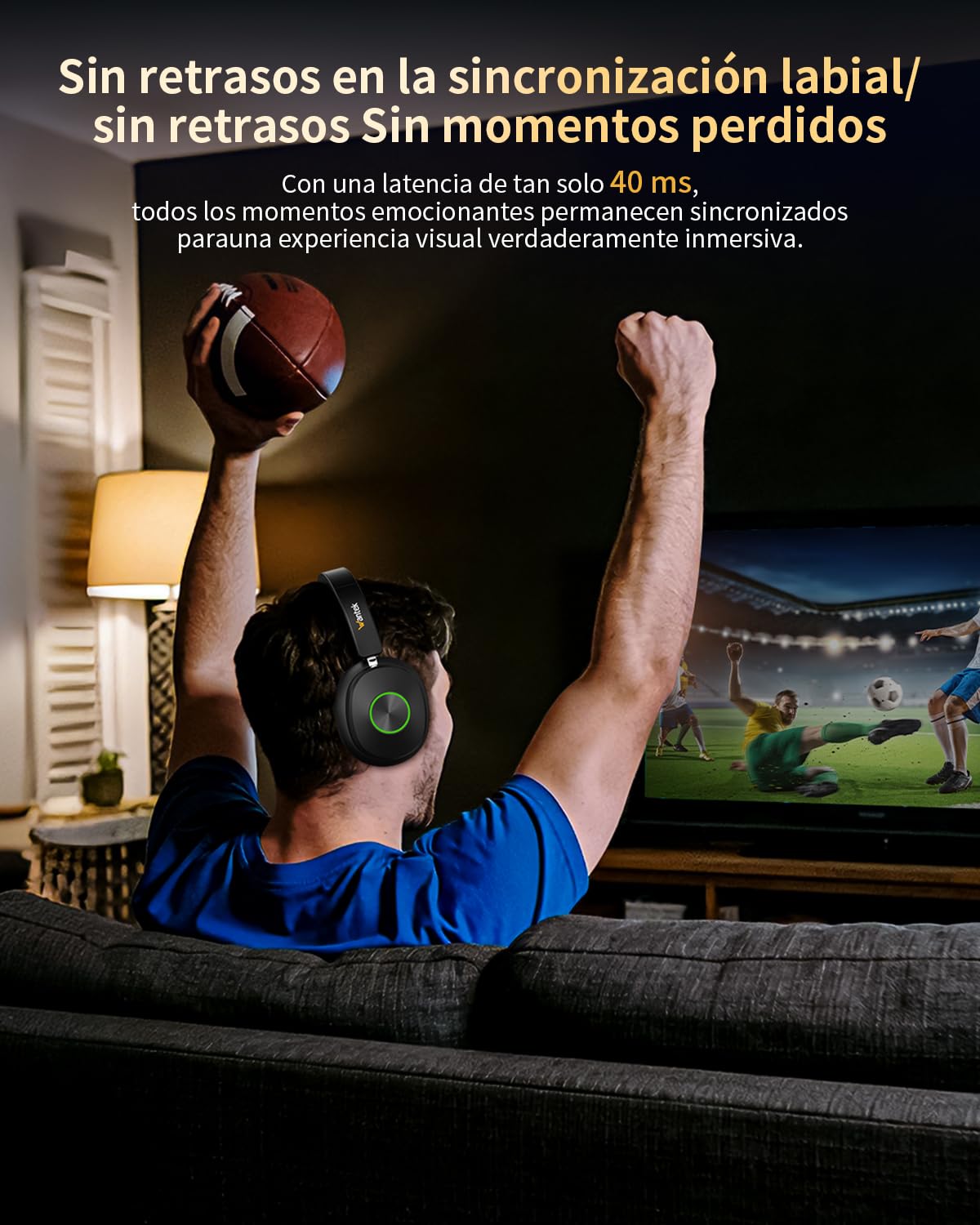 Wantek Auriculares inalámbricos para televisión, Auriculares inalámbricos de TV para Personas Mayores con estación de Carga del transmisor, sin demora de Audio, Bluetooth 5.4, Auriculares de Diadema
