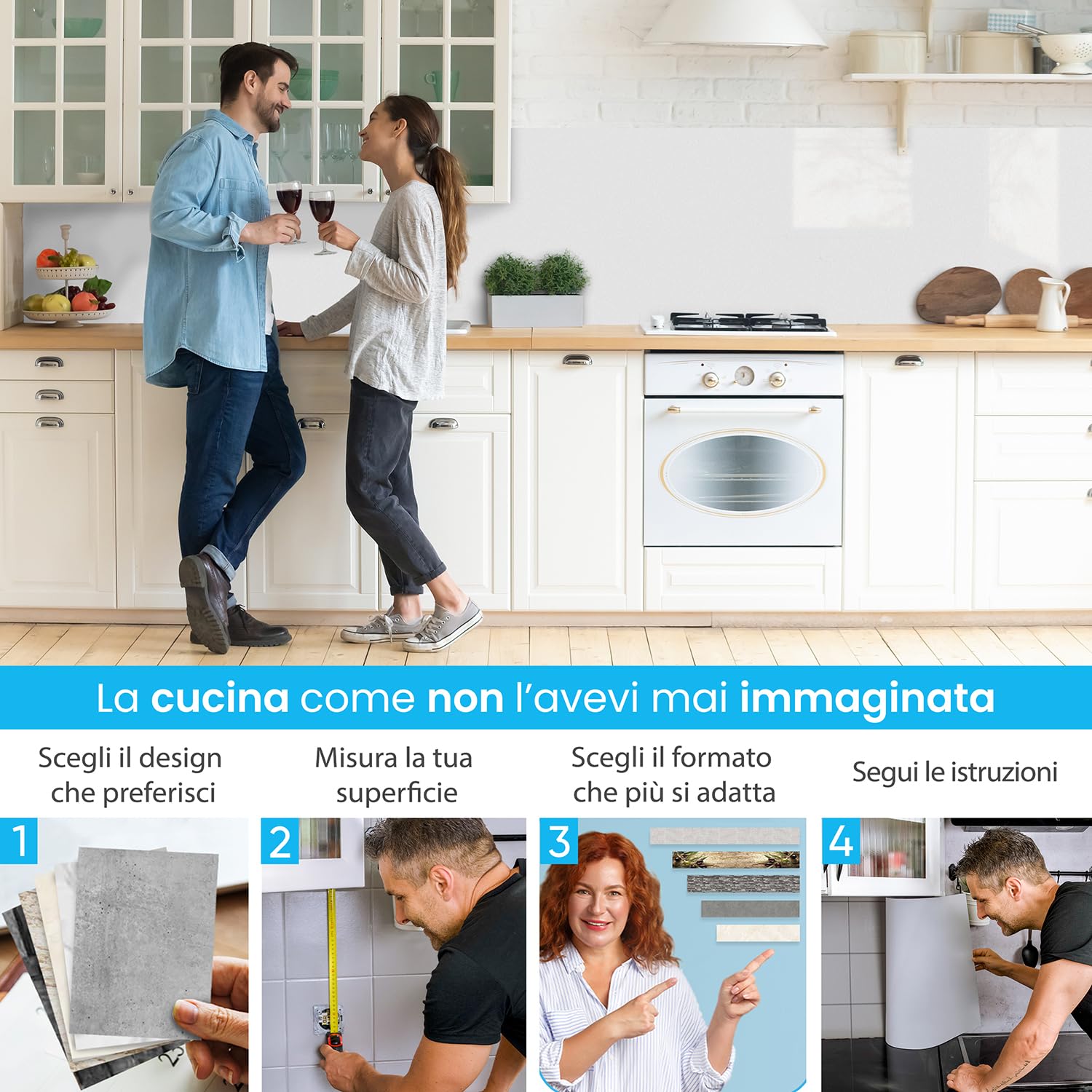danario Rivestimento Paraschizzi Cucina Adesivo da Parete I Effetto Vetro I Spesso e Rigido I Ignifugo e Resistente all'Acqua I 0,80 mm I Bianco - 60cm x 60cm