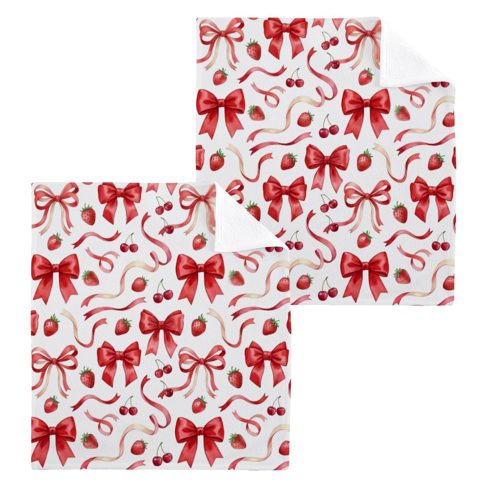 BOESI Watercolor Berry Bow 12x12in Cotton Washcloth,Face Towel