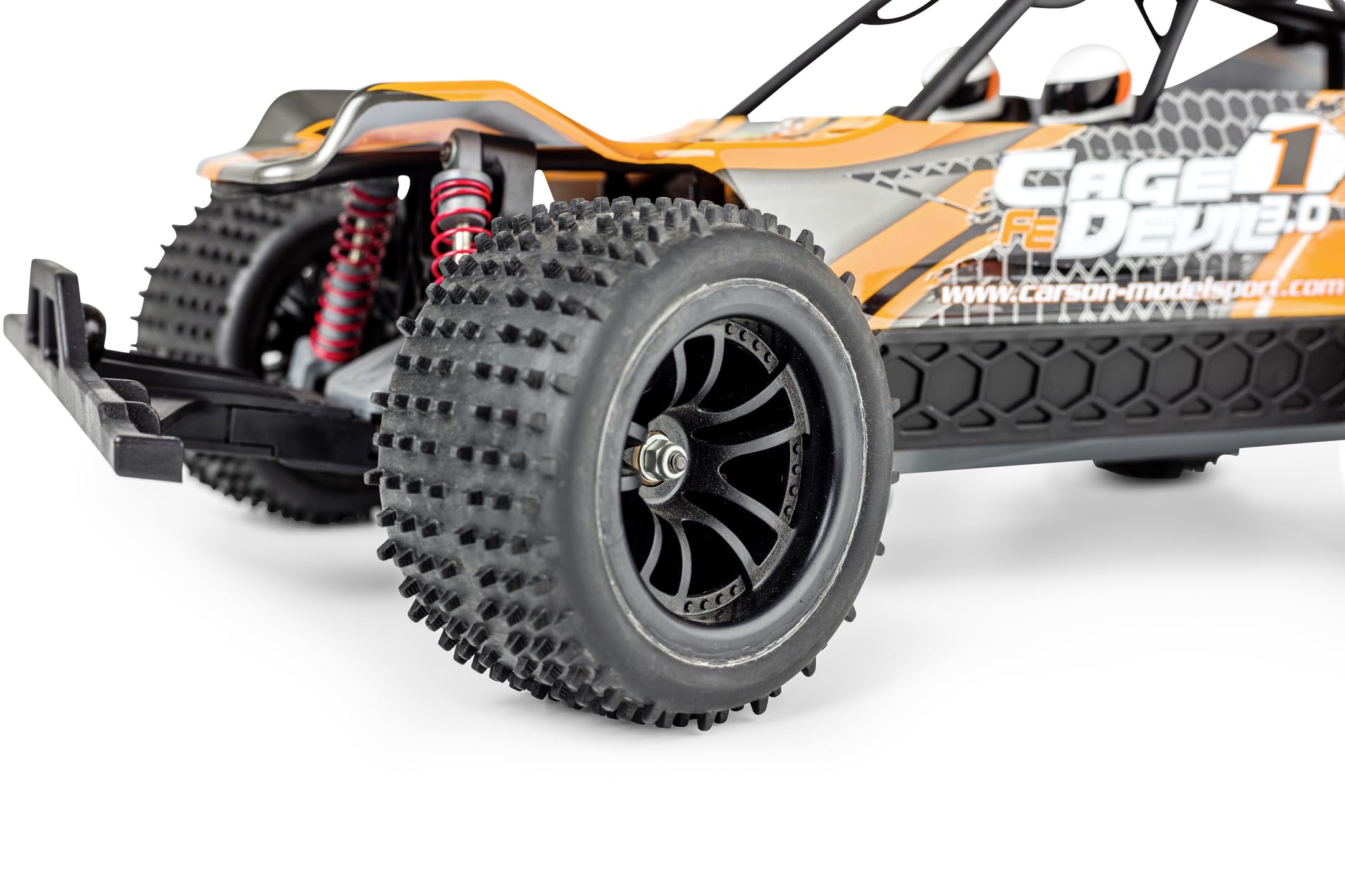 Carson 500404278 1:10 FE Cage Devil 3.0 2.4G 100% RTR - Samochód zdalnie sterowany, terenowy truggy, z bateriami i pilotem, Truggy, Pomarańczowy