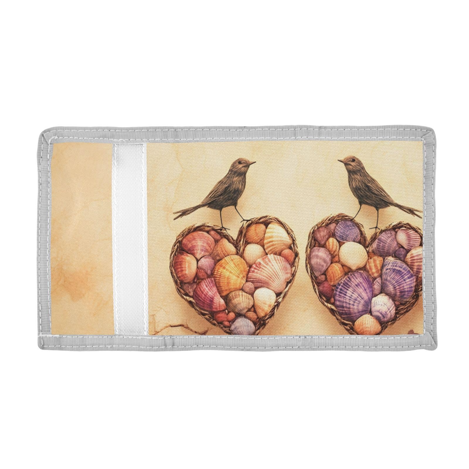 FOLIOSA Kids Wallet for Boys Girls Birds Valentine Print Youth Wallet with Zipper Pocket Card Holders, Novelty Wallet 4.9×2.9 in