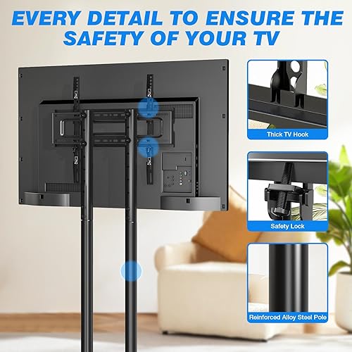 Miniatura 5 de Rfiver Soporte de TV rodante para pantallas de 32 a 70 pulgadas, soporte de TV móvil de altura ajustable con ruedas que soporta hasta 88 libras,