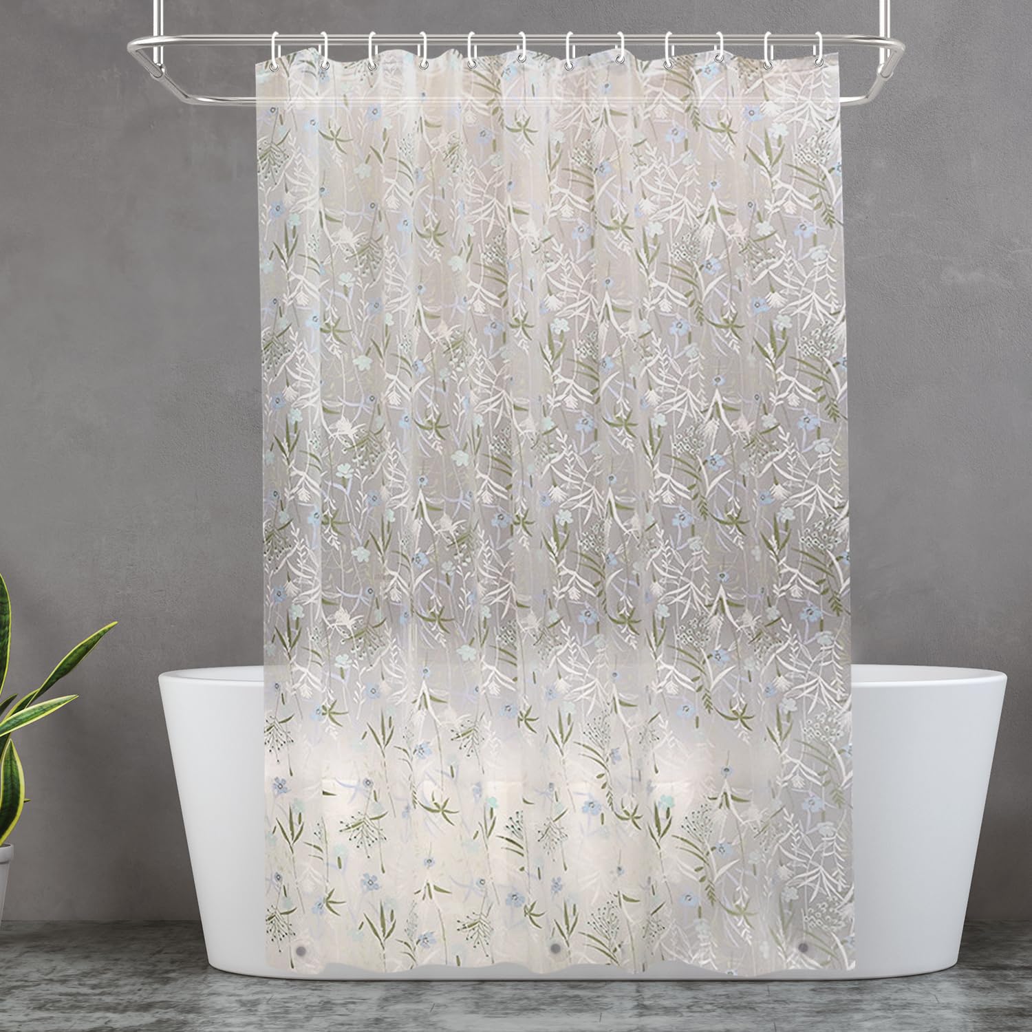 HADEEONG PEVA Shower Curtain, 72 x 72 Water Repellent Premium Bathroom Shower Curtain with 3 Magnetic Weights for Shower Stall, Bathtubs (Flower-1)