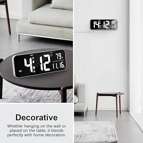 Miniatura 8 de Deeyaple Reloj de pared digital, pantalla LED de 14.6 pulgadas, pantalla grande, fecha, temperatura, 1224 horas, control remoto, 10 brillo