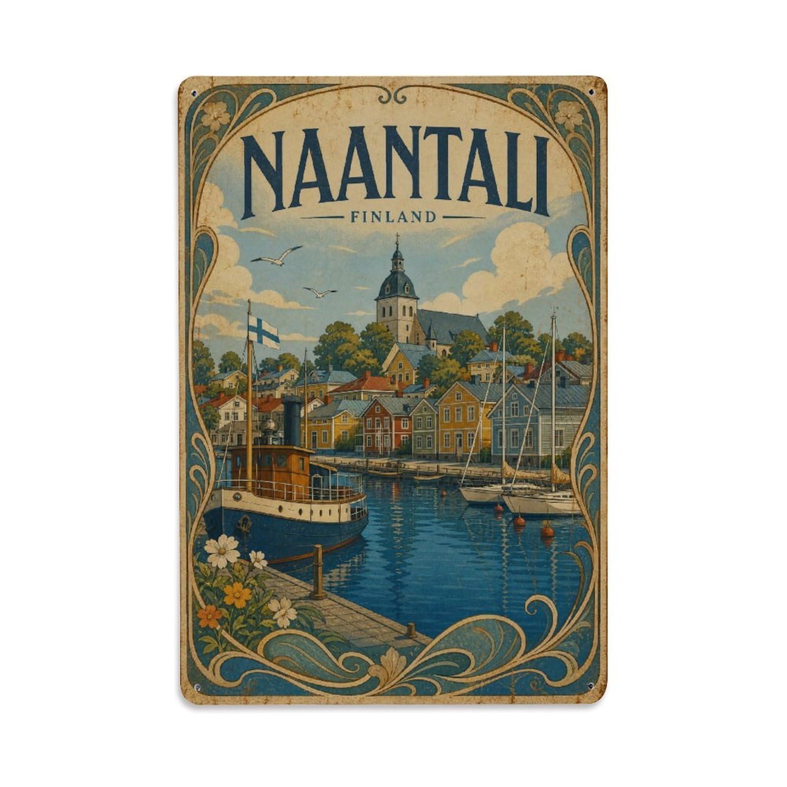 Vintage Travel Finland Naantali Metal Tin Sign Plaque Wall Decor for Cafe, Club Bar, Office, Garden Metal Poster 8x12Inch