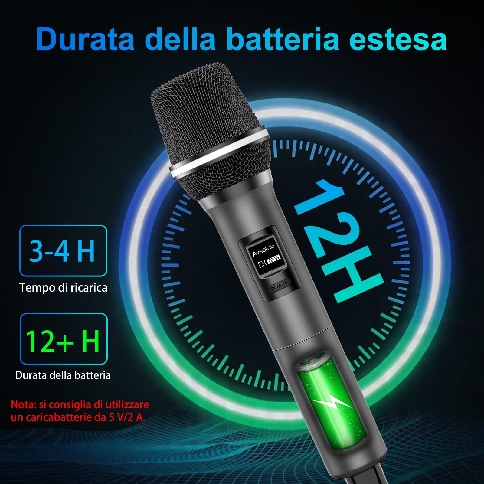 Aveek Microfono Wireless, Microfono Wireless per Karaoke Set, Microfono Karaoke Ricaricabile, Interfaccia 6.35mm/3.5mm, Adatto per Altoparlanti, Canto, Matrimoni, Dj, Feste