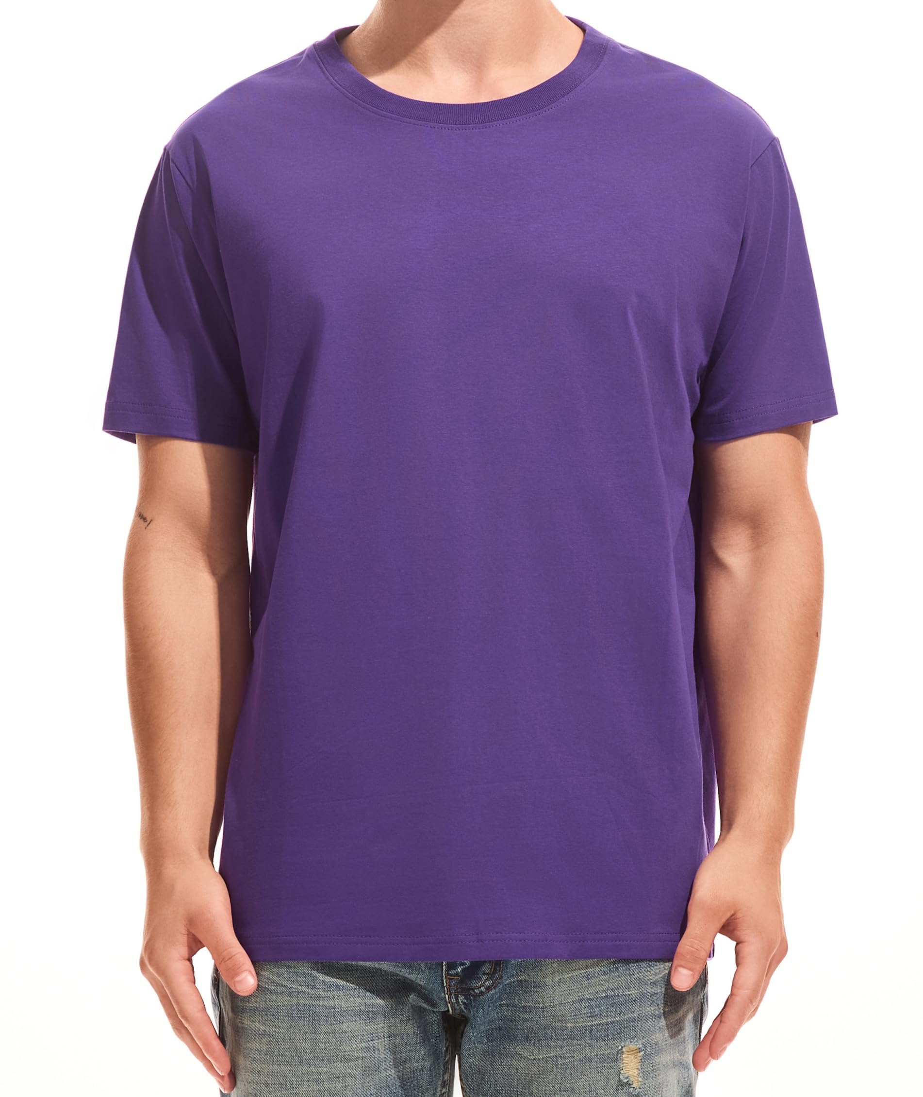 RONOMO Herren Basic T-Shirt einfarbig Rundhals | mit verstärktem Rippkragen, pre-shrunk, leichte Dehnbarkeit & angenehm weich – formstabil & atmungsaktiv