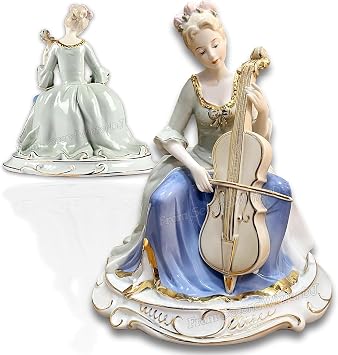 Ceramic Musician Cello Girl Figurines Statues Porcelain Music Sculpture, Lady Home Decor, Elegant Art Figure Desktop Decorations, Musical Great Gift Crafts, Ornaments for Home Party