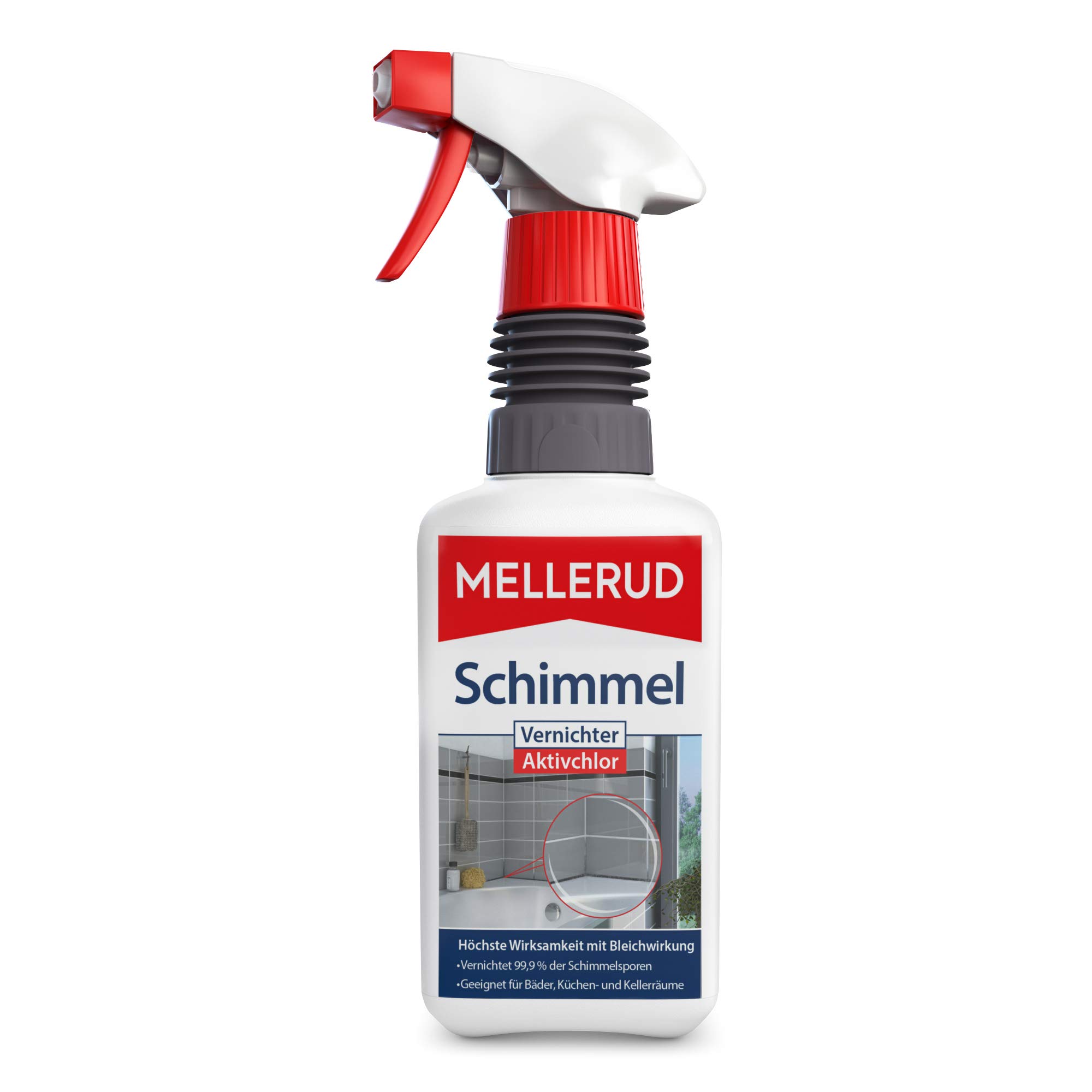 MELLERUD Schimmel Vernichter Aktivchlor | 1 x 0,5 l | Hocheffektives Spray zur Schimmelentfernung auf Fliesen, Fugen, Wänden, Decken u. v. m.