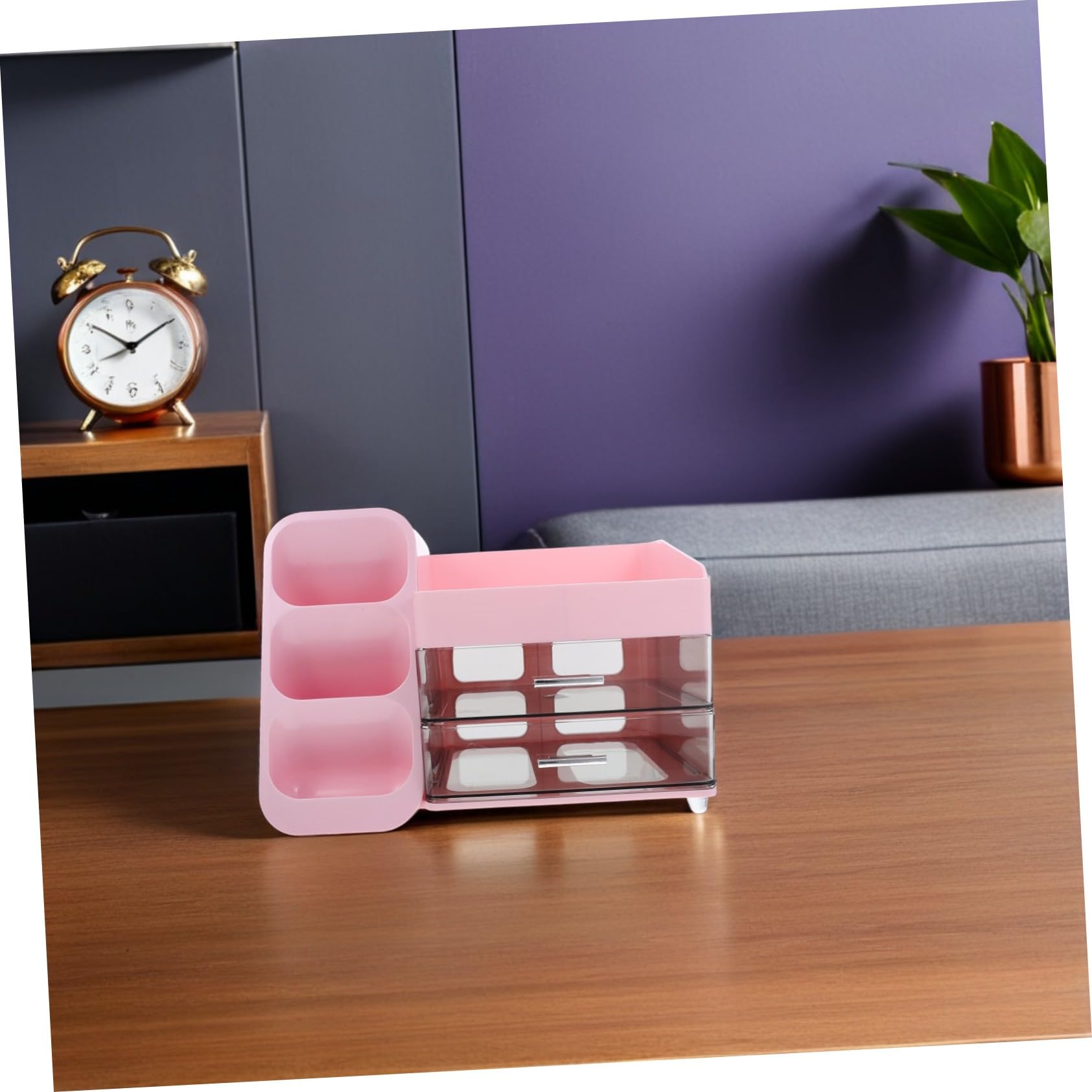 Rose Boîte de Rangement Maquillage Multifonctionnelle en Plastique