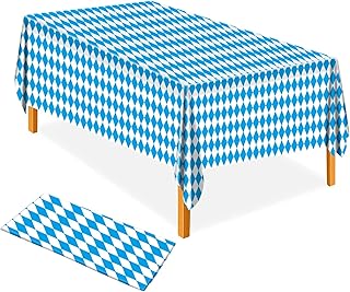 AhfuLife Oktoberfest Tablecloth, 2 Pcs Oktoberfest Tablecover 54" x 108" Bavarian Blue White Diamond Checks Disposable Tablecloth for Oktoberfest Party Picnic Tablecloth Autumn Decorations