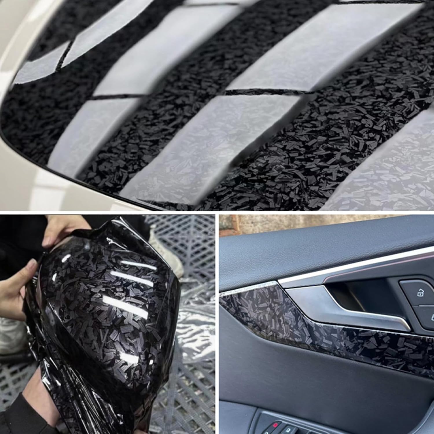 Arespark Gloss Forged Carbon Fiber Vinyl Wrap, Car Vinyl Wrap Decal Sticker Film Sheet with Air Release, Contain Installation Tool for Car Auto Morotcycle (1ft x5ft, Black)