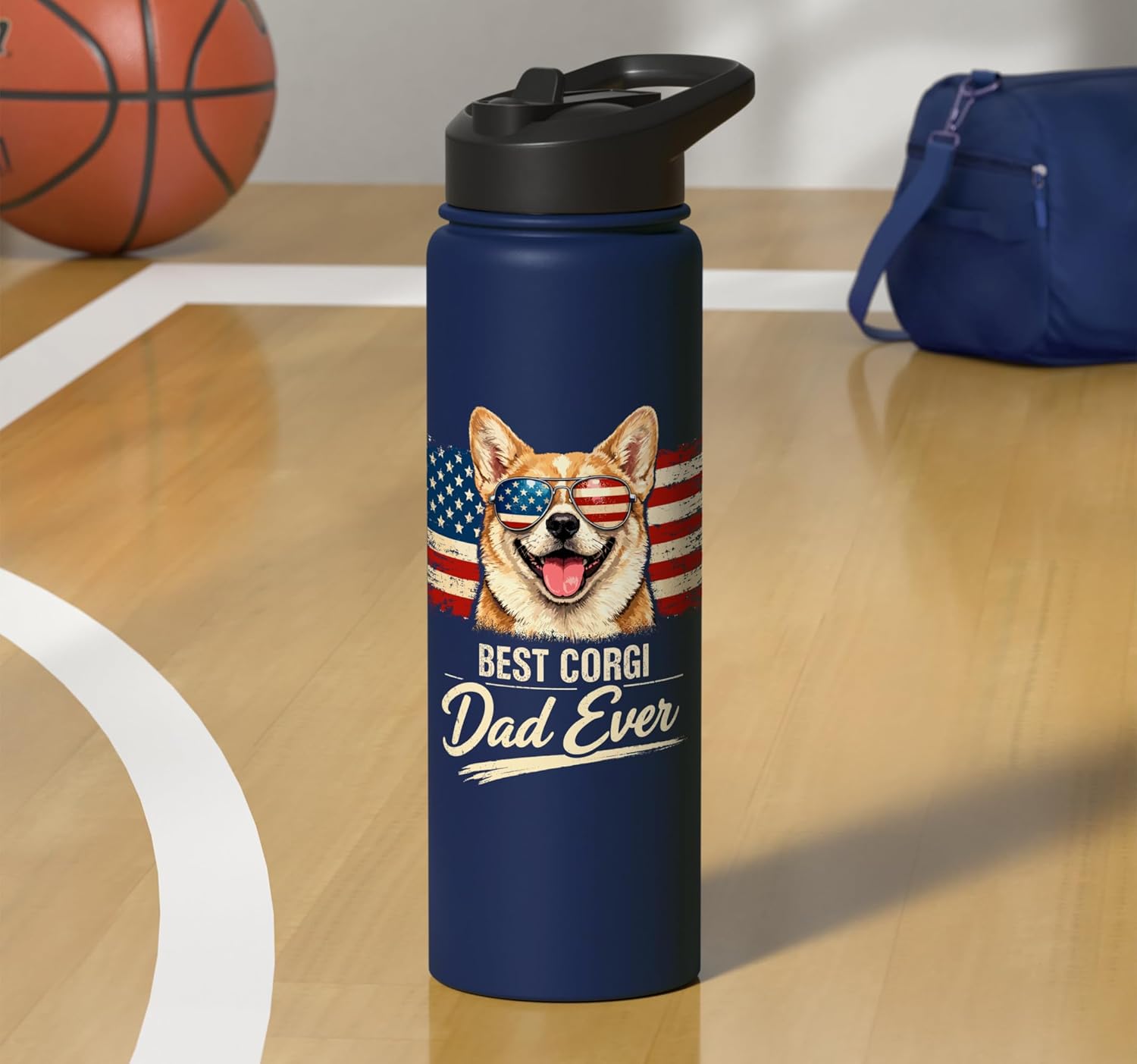 Best Corgi Dad Ever American Flag Sunglasses Dog Puppy Pet Stainless Steel Insulated Water Bottle