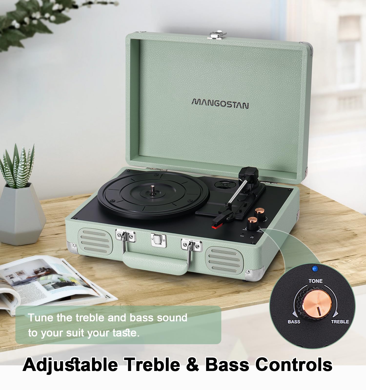 Plattenspieler, 3 Geschwindigkeiten, Bluetooth, tragbarer Koffer, Vinyl-Phonograph mit integriertem Bass und Lautsprechern, LP-Player mit Riemenantrieb, unterstützt AUX-Eingang