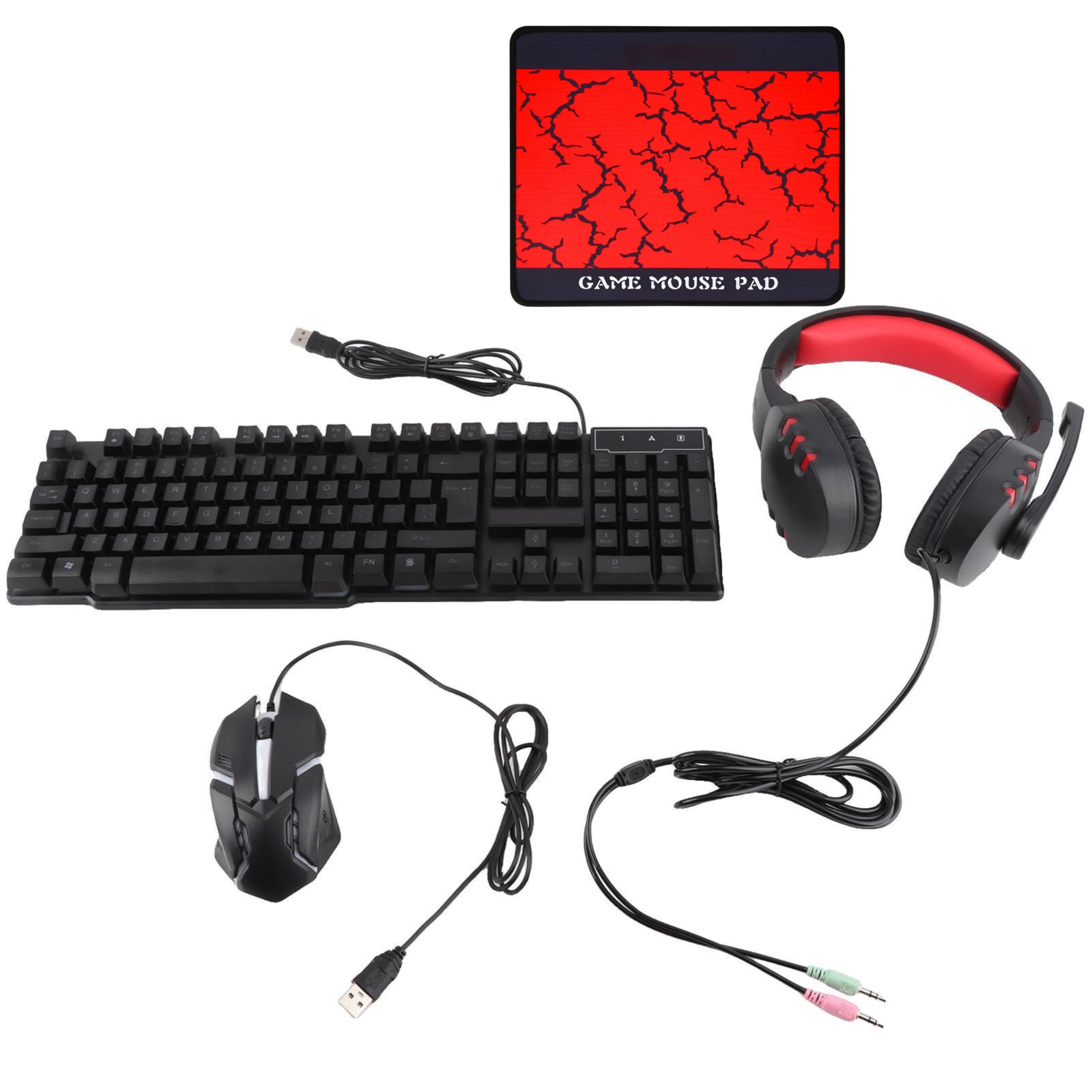 T Wolf TF800 zestaw combo gamingowy, 104 przyciski, klawiatura RGB z podświetleniem, 4-kolorowa, oddychająca mysz świetlna, zestaw słuchawkowy do gier 3,5 mm, antypoślizgowa podkładka pod mysz