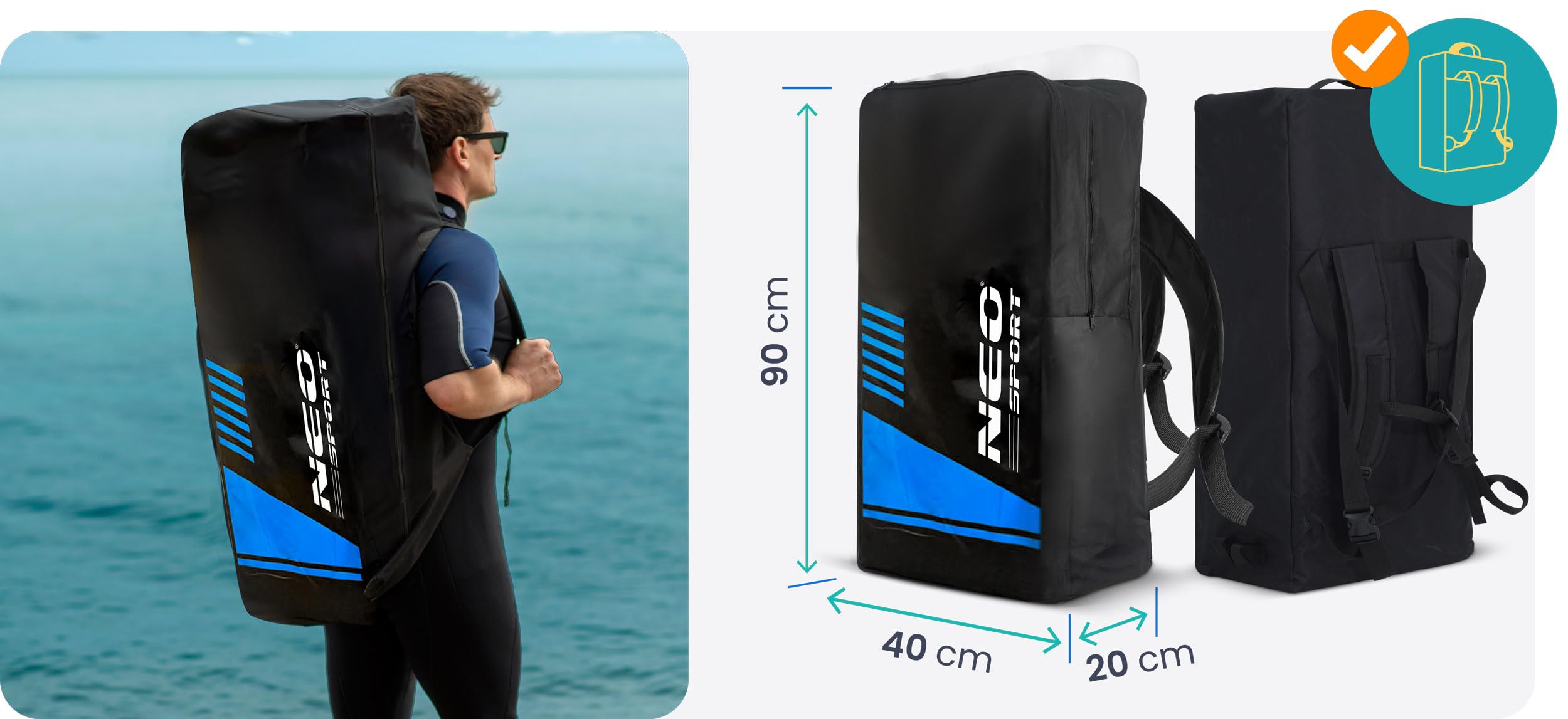 Neo-Sport Stand Up Paddling Board Reefbreak 11.6 - Allround SUP Board Set für Touren und Freizeit - 350 x 81 x 15 cm - bis 150 kg - mit Paddel, Pumpe, Leash und Rucksack