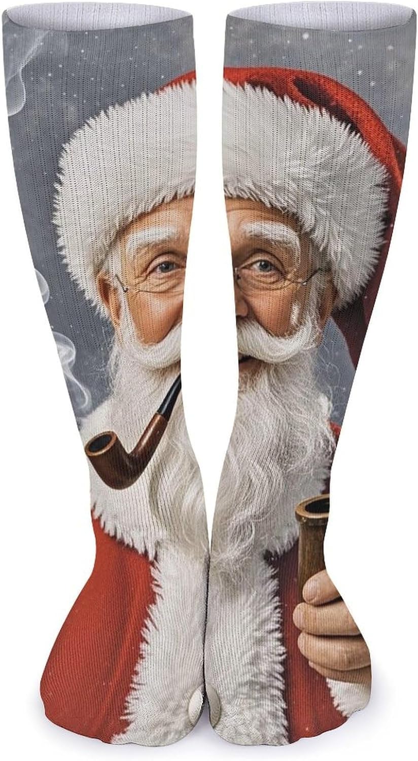 Breathable Crew Sock, Moisture Wicking, Athletic Calf Socks, Cozy | Santa Claus Compression Socks for Women Men, Lightweight High Work Socks for Business, Casual