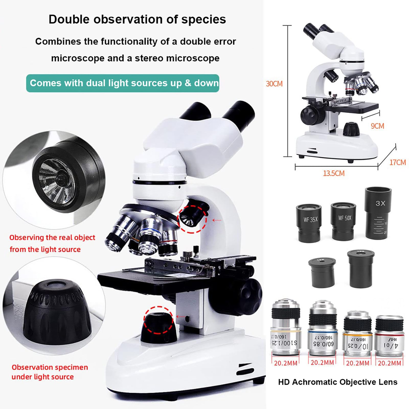 Microscopio De InvestigacióN De Laboratorio Profesional (30000X- 50000X-70000X), Microscopio Compuesto para Adultos/Estudiantes, Luz LED Ajustable, Ajuste Coaxial Grueso Y Fino,70000X