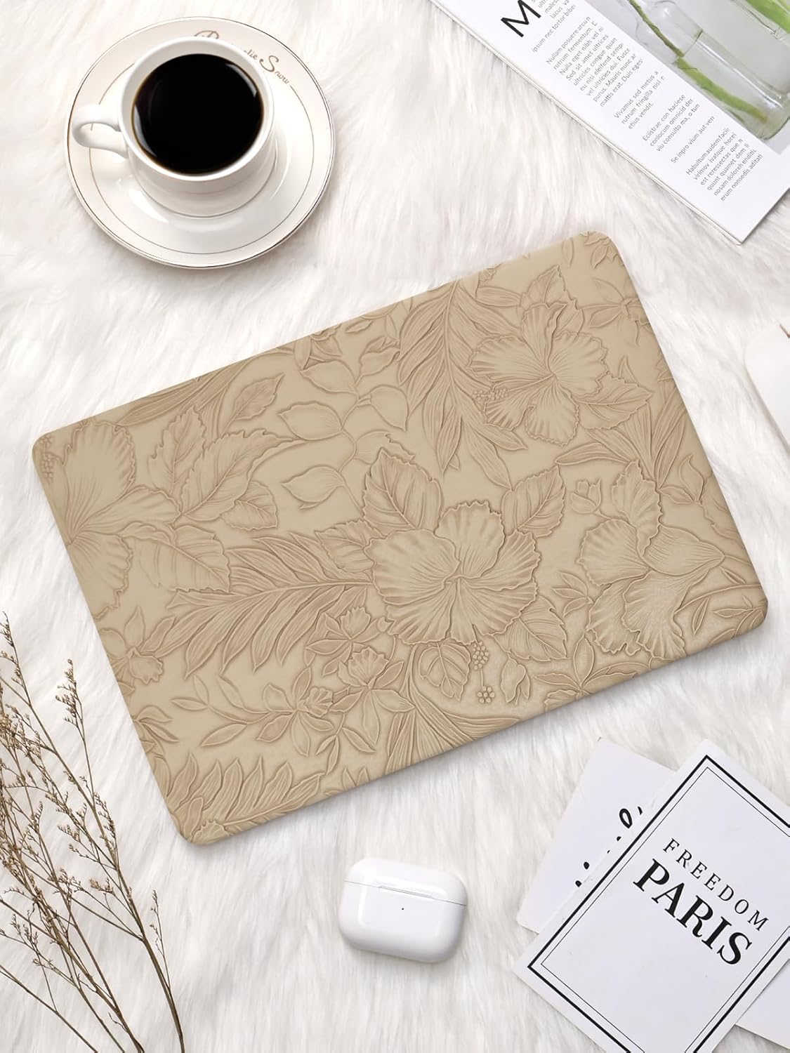 Seorsok Compatible with MacBook Pro 13 inch Case M2 2023,2022,2021-2016 A2338 M1 A2289 A2159 A1989 A1708 A1706,Apricot Blooming Floral Leather Plastic Hard Shell Case&Keyboard Cover,No Logo Cutout - Image 4