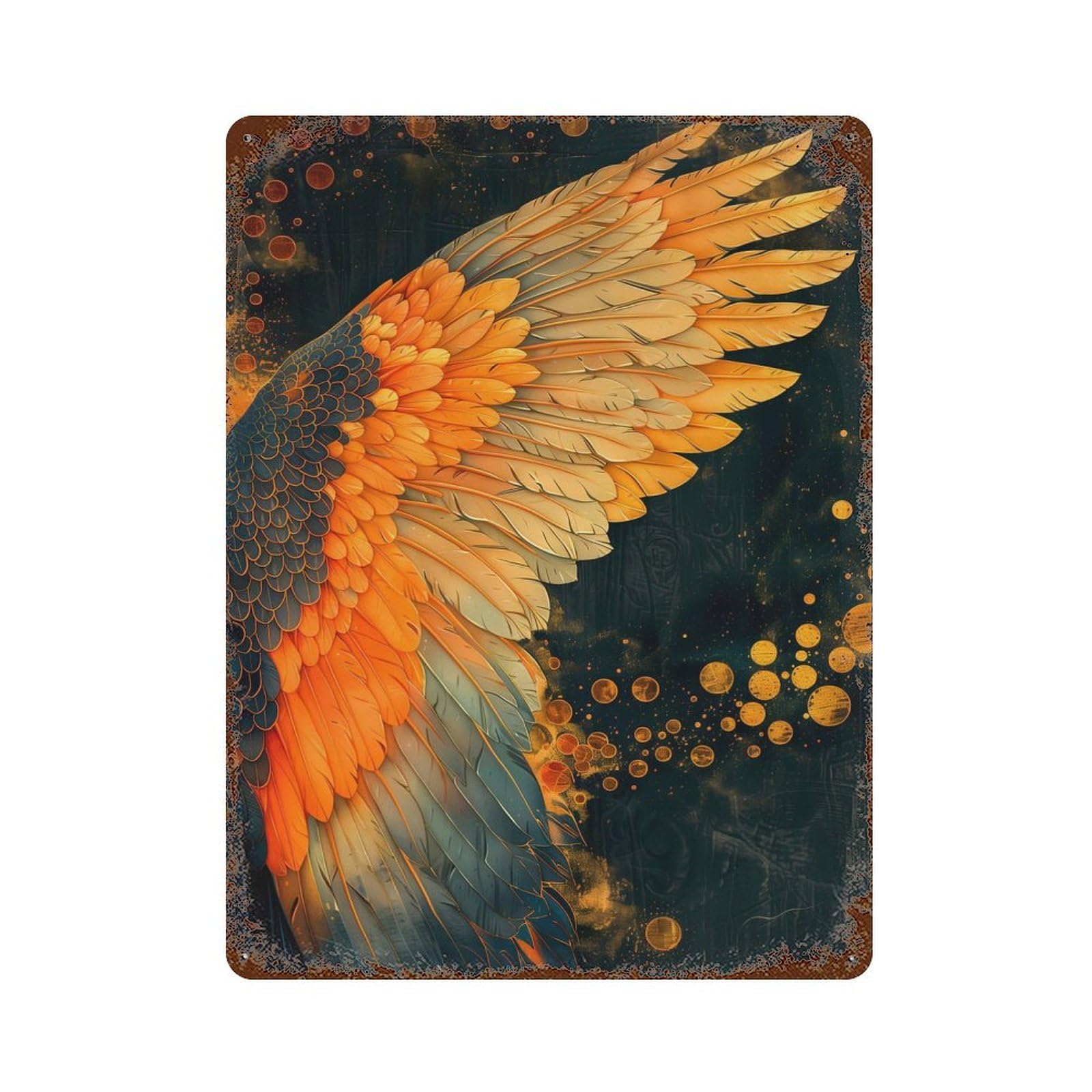 Garage Style Right Angel Wing Rusty Metal Tin Sign 15.7"x11.8", Farmhouse Wall Decor for Bar And Workshop