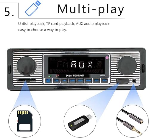 Miniatura 6 de Estéreo Bluetooth para automóvil con entradas AUX USB, reproductor de MP3 de radio para automóvil, manos que llaman para conducir vehículos (5513)