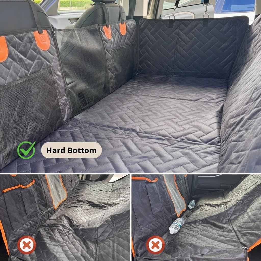 Dog Car Seat Cover with Hard Bottom - Waterproof Back Seat Protector - Universal Fit for Cars, Trucks & SUVs - Includes Door Protectors, Stable Hard Base - Protects Dogs & Seats