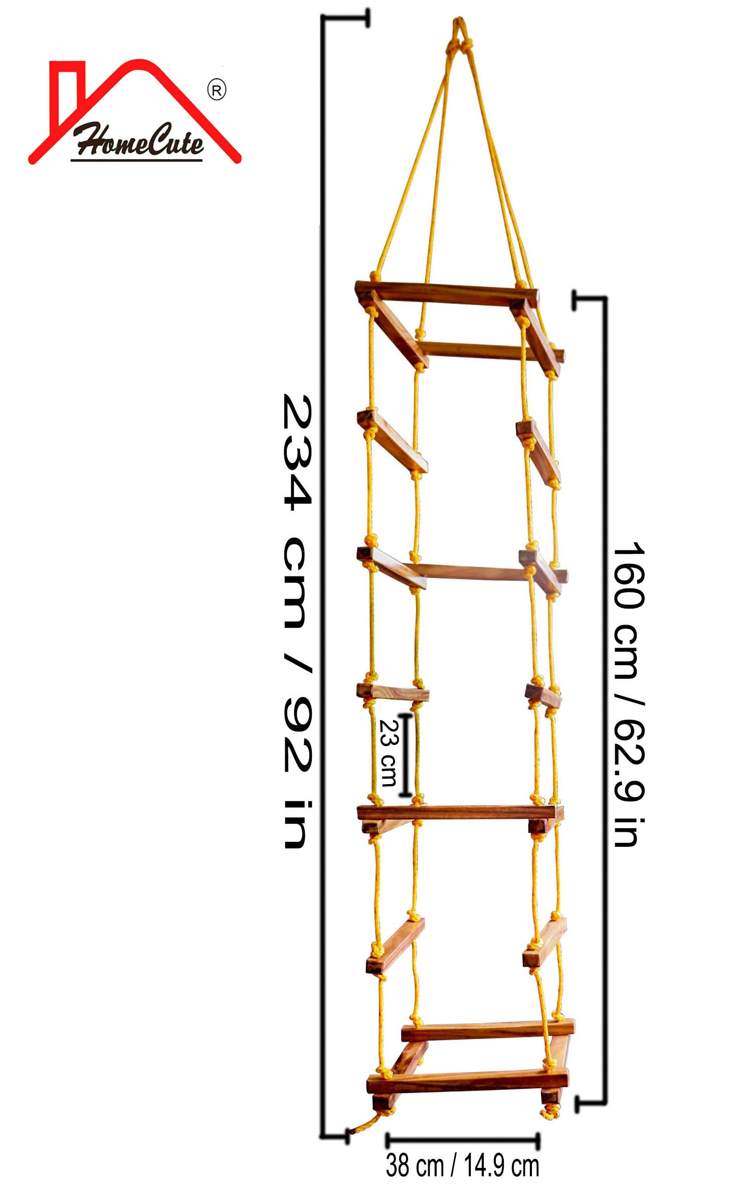 HOMECUTE Rope Ladder for Kids for Physical Activity, Outdoor & Indoor Swing Set Accessories, Wooden Children Climbing Swing Kids Sports Toys for 3 to 10 Years (4 Side Ladder), 38 Cm 2