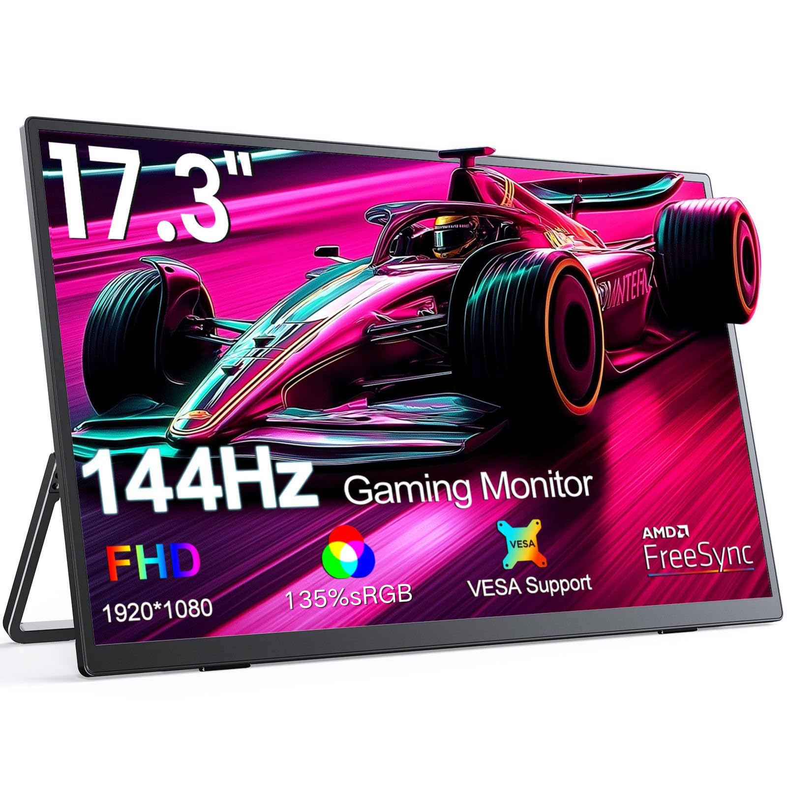 EVICIV 17.3" 144Hz Portable Monitor, 1080P Gaming Travel Portable Screen w/VESA & Kickstand, USB-C Mini HDMI External Screen for Laptop/PC/Phone, Compatible with PS3/4/5/Xbox/Switch/Steam Deck