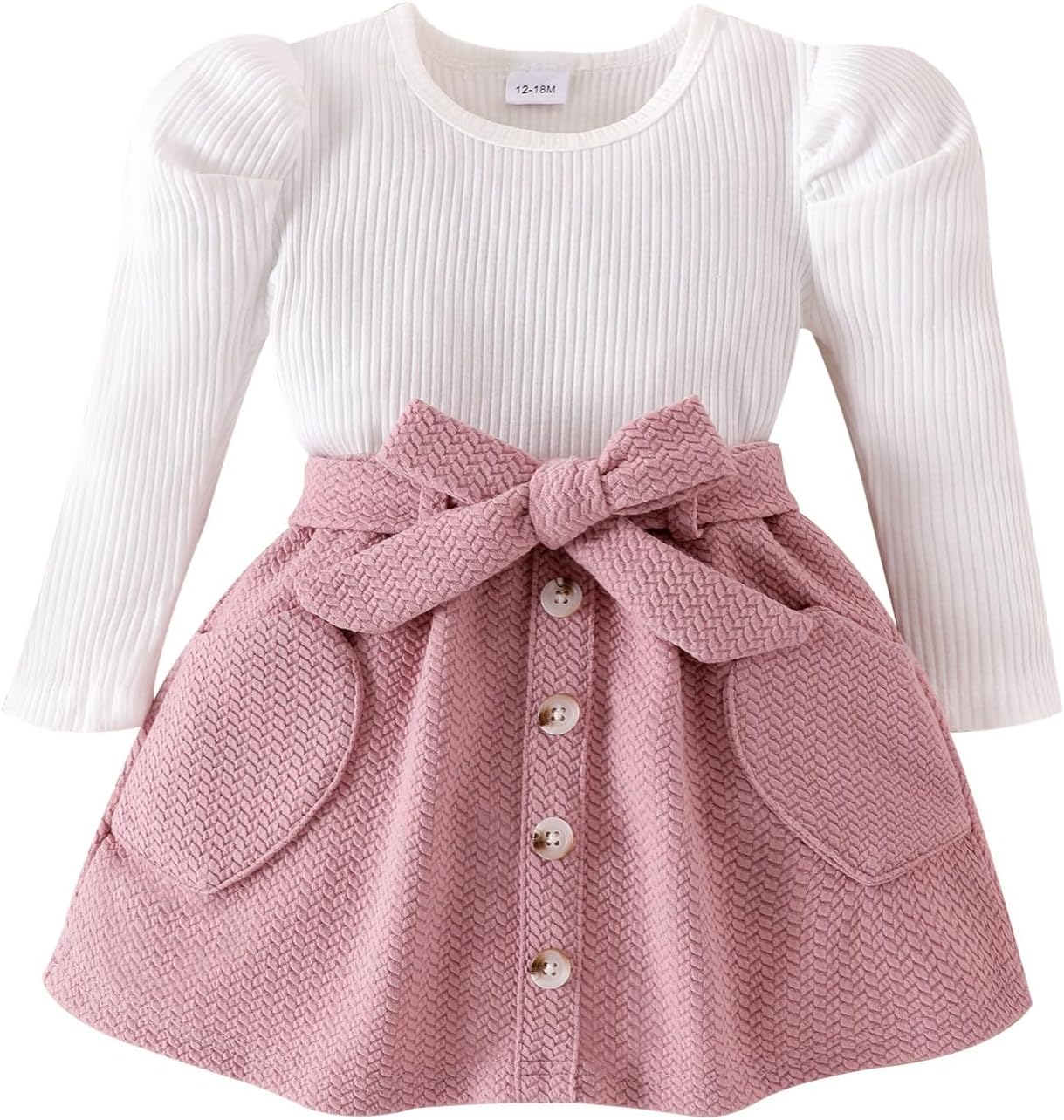 Toddler Girl Clothes Baby Fall Winter Outfits Knitted Puff Sleeve Tops + Infant Short Skirt + Belt 3Pcs 12 Months- 4T
