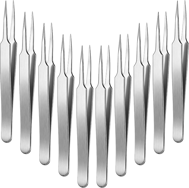 10 Pcs High Precision Tweezers Fine Point Tips High-end Stainless Steel Tweezers for Craft 4.7" Tweezer for Electrical Repair, Craft, Sewing, Hair Removal, Laboratory Work