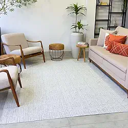 Tapete Antiderrapante Retangular Moderno, 200x250 cm, Sintético, para Sala de Estar e Quarto (Branco Riscado)