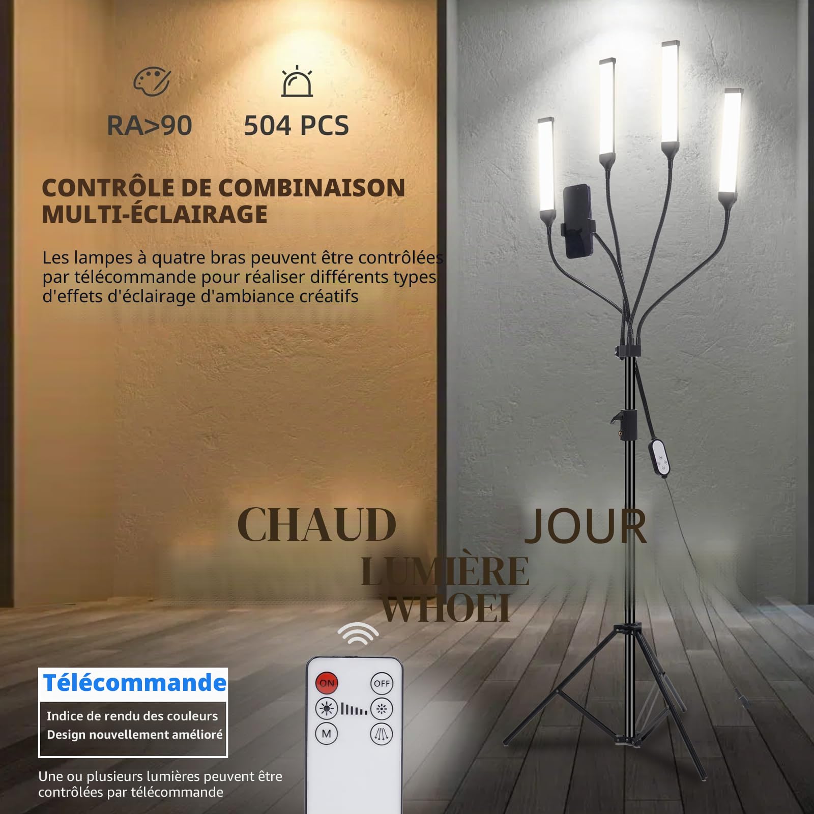 Lampe Cills à Quatre Bras, Lampe Esthetique Professionnel avec Trépied et Support de Téléphone, pour Maquillage, Cils, Sourcils, Tatouage, Manucures, Streaming, Photographie de Produits