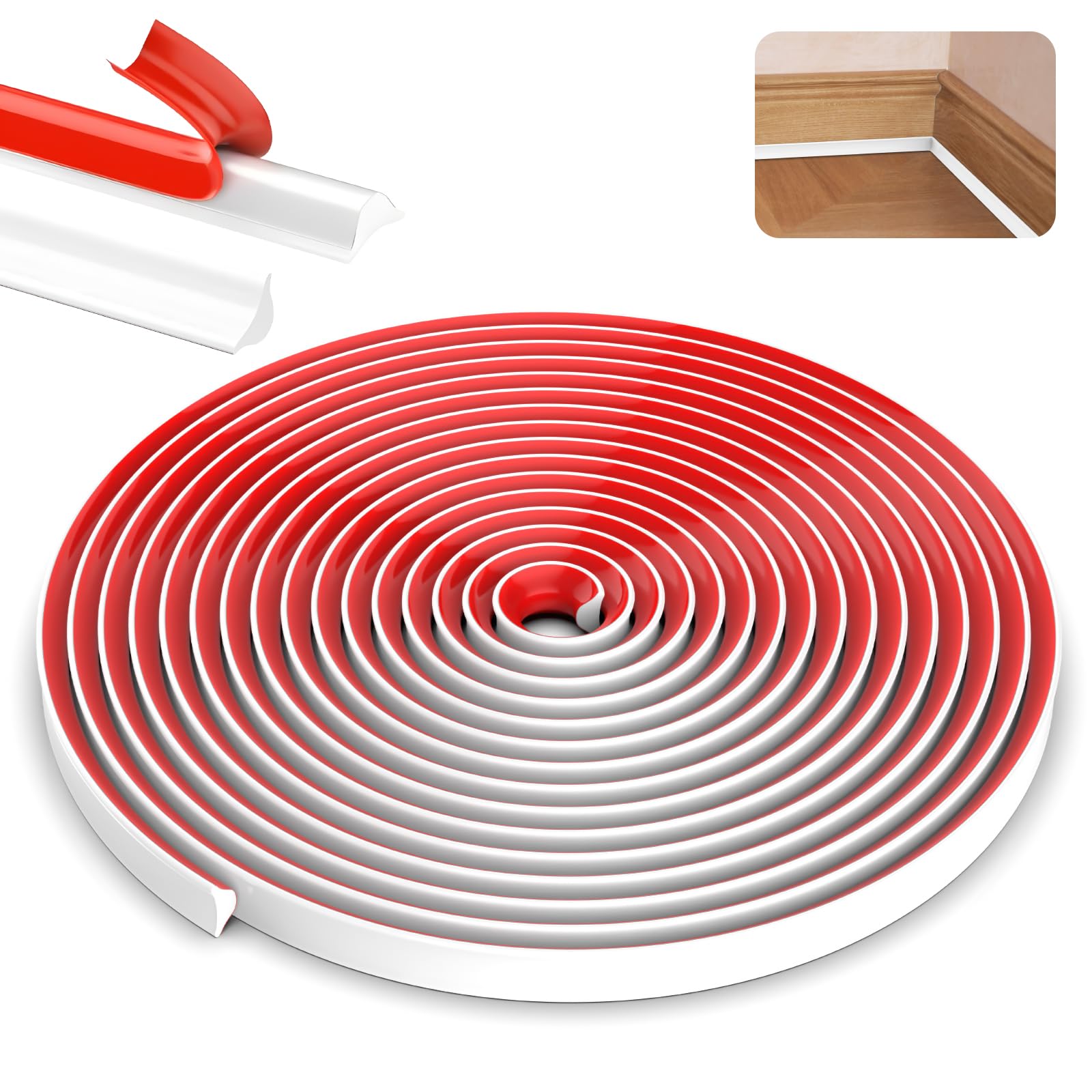 Zocipro Elastyczne listwy samoprzylepne 5 m, listwa wykończeniowa do ścian narożnych 9x12 mm, listwa samoprzylepna na ścianę, szafki, podłogi, sufity, listwy przypodłogowe, listwy przypodłogowe,