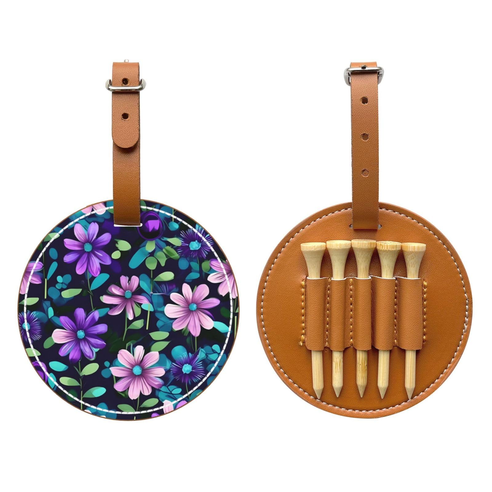 Purple Camellia Brown Golf tee Storage Bag - Durable and wear-Resistant Golf Accessories