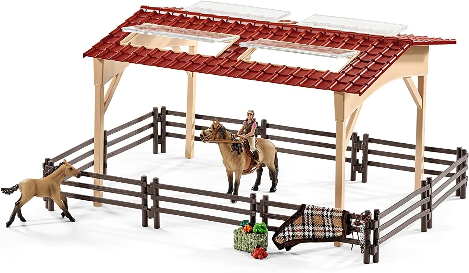 Schleich Farm World | Pferdestall mit Pferden und Zubehör 42195 | 96 Teile | Set inkl. Stall, Paddock, 2 Pferden, Mädchenfigur und Zubehör | Bauernhof Spielzeug ab 3 Jahre | exklusiv bei Amazon