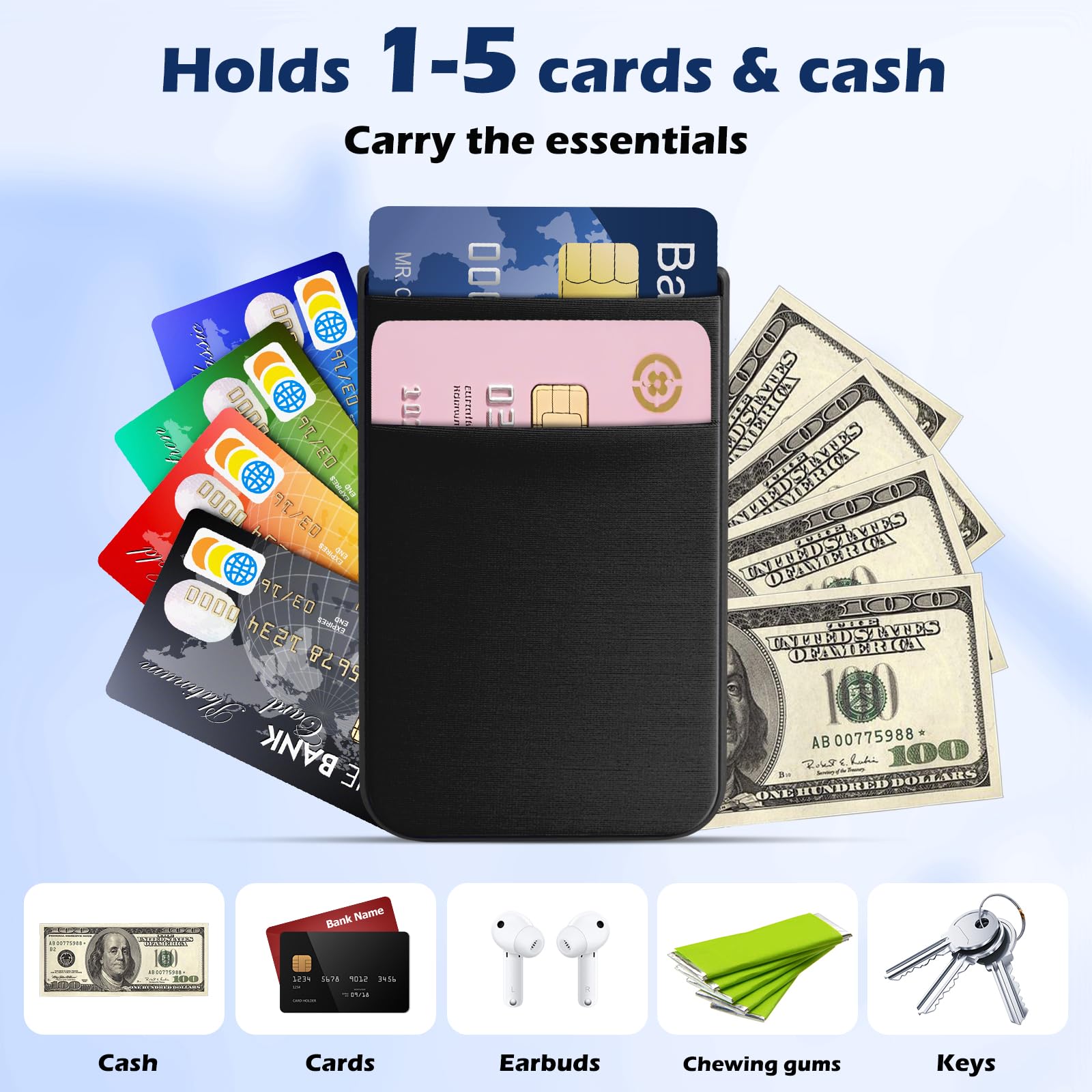 CloudValley Portafoglio per MagSafe, 5 Carte Magnetico Wallet, Pelle Vegana Porta per iPhone 16/15 /14/13 /12 Serie Accessori, Nero