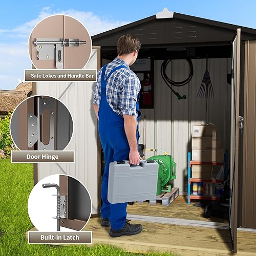 Miniatura 3 de UDPATIO Cobertizo de almacenamiento para exteriores de 4 x 6 pies, cobertizos exteriores de metal y almacenamiento al aire libre de acero