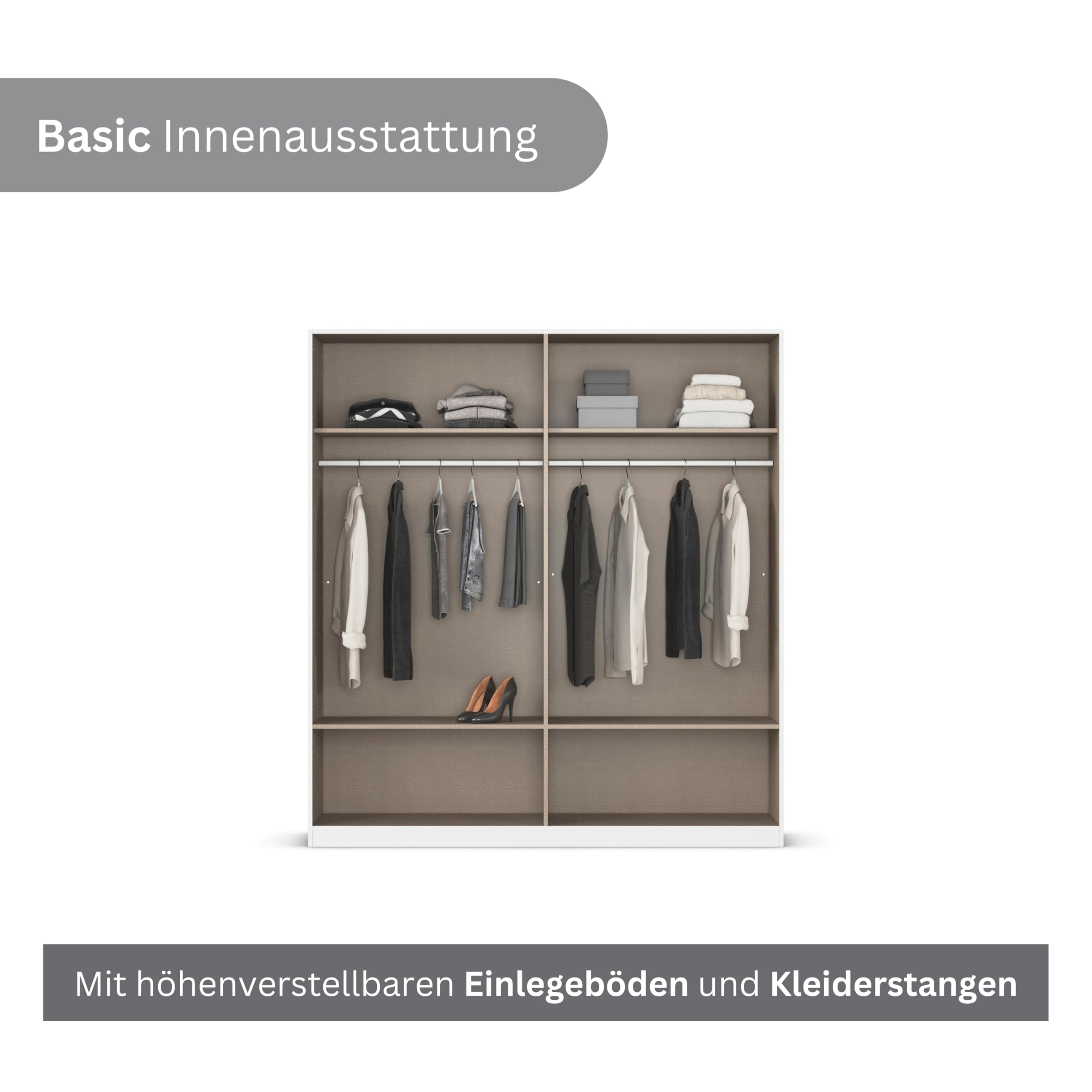 Rauch Möbel LAGOA, Kleiderschrank, Farbe Weiß, Breite 181 cm | Schrank, 4-türig, Spiegel, 4 Schubladen, Zubehör Basic, für Schlafzimmer, Kinderzimmer, Babyzimmer, Garderobe