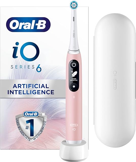 Oral-B iO6 Electric Toothbrush with Revolutionary iO Technology, Valentines Gifts For Him / Her, 1 Toothbrush Head & Travel Case, 5 Modes with Ultra-Sensitive, UK 2 Pin Plug, Pink Sand