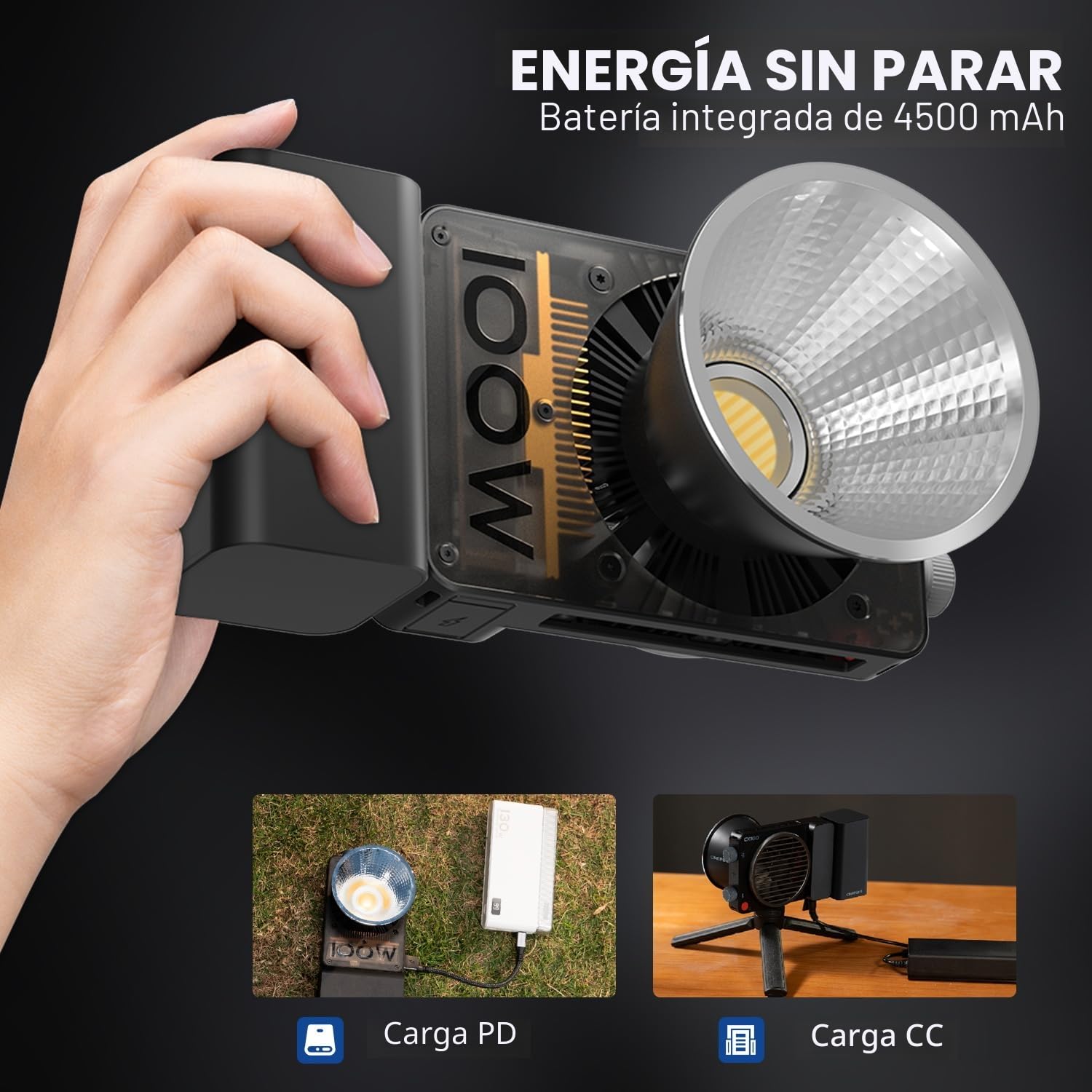 Luz de Video, ZHIYUN CINEPEER CX100 [Oficial] 100W COB Video Light, 2700-6500K, 3840Lux, TLCI 97+ CRI 96+, Regulable, Luz Portátil con Reflector, Domo de Difusión para Iluminación, Fotografía