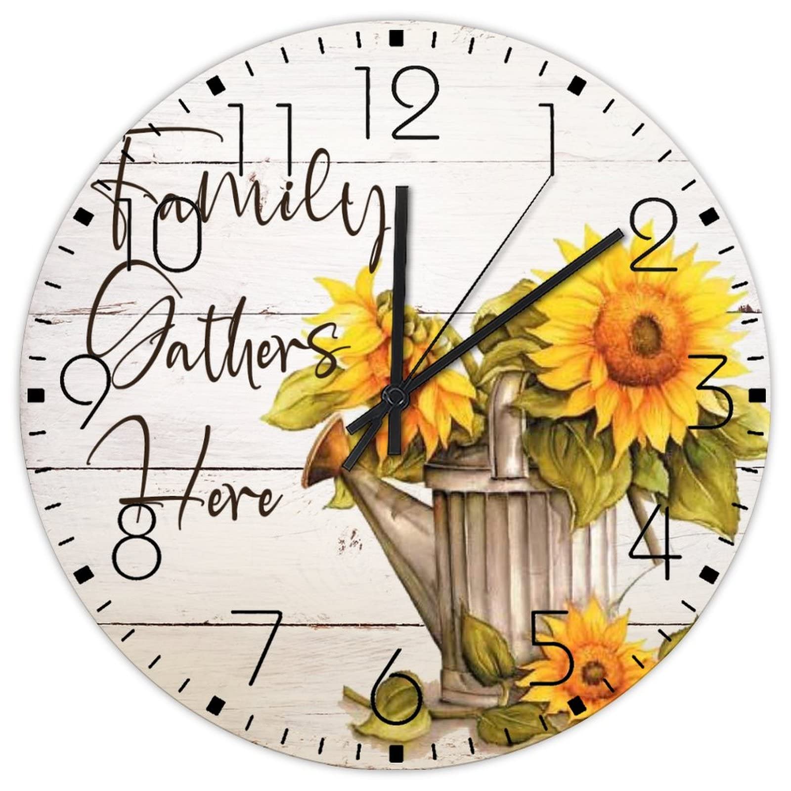 Horloge murale ronde en bois de 38 cm fleurie et silencieuse pour la cuisine et le salon