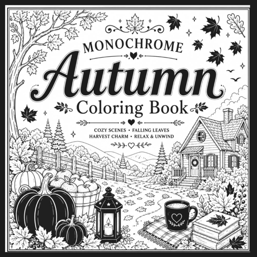 Monochrome Autumn Coloring Book: 40 Bold and Easy One-Color Scenes ; Pumpkin Patches, Apple Orchards, Country Paths and Harvest Charm for Relaxation (Monochrome Coloring Series)